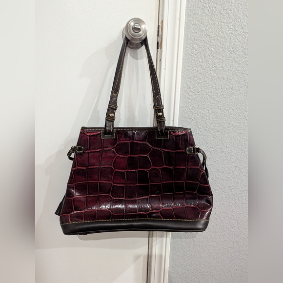 Dooney And Bourke Elegant Crocodile-Embossed Burgundy Tote Bag - Picture 1 of 7